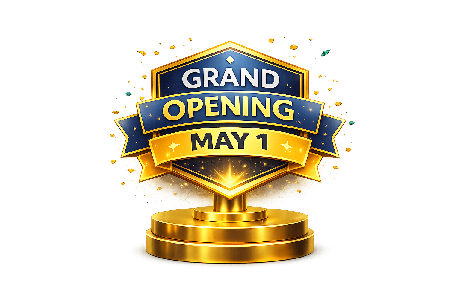 Grand opening May 1 badge