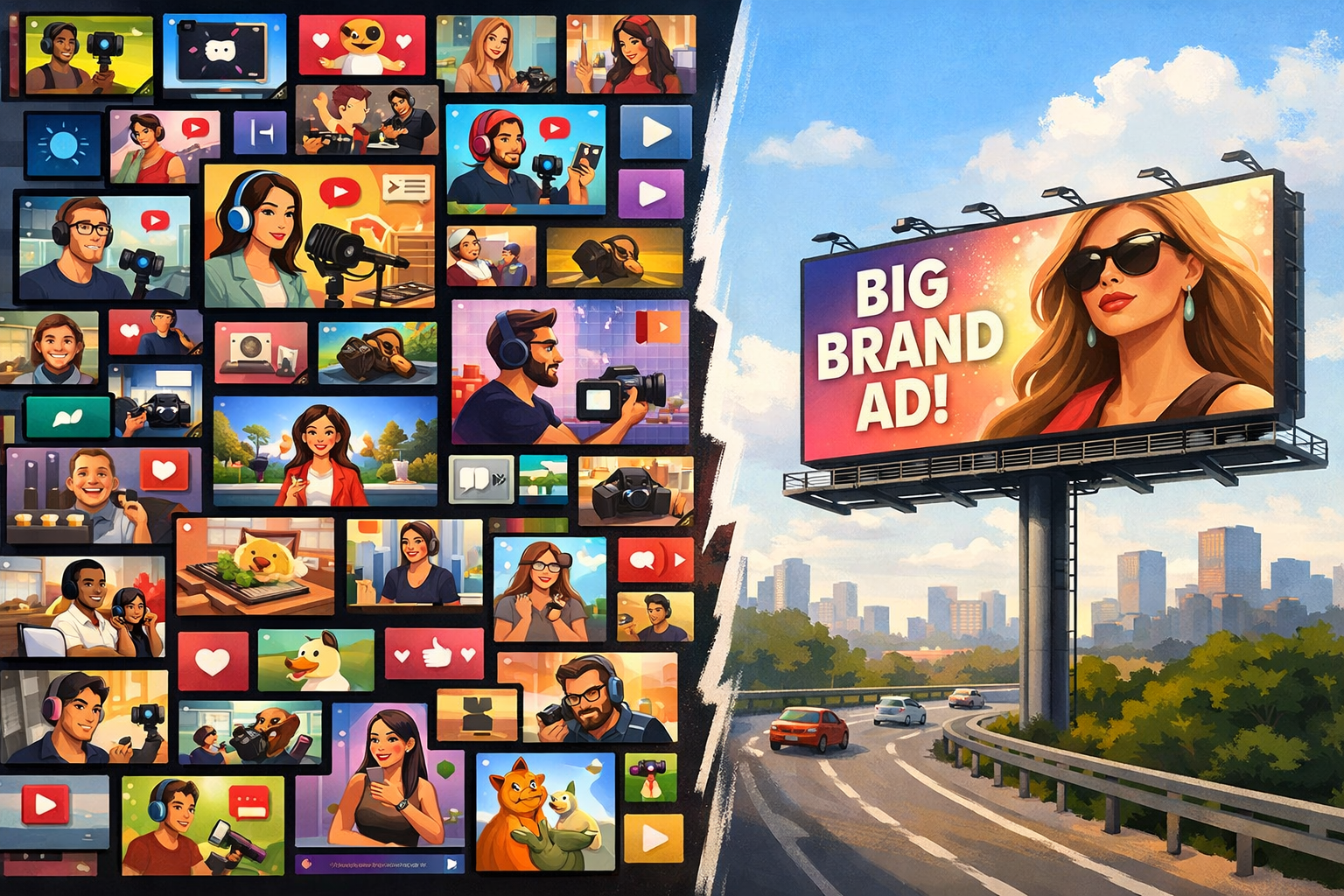 Comparison showing many smaller creator placements versus one larger placement